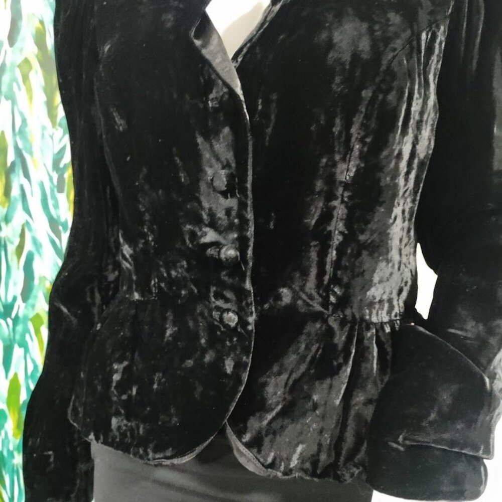 Harry Acton For Party Collectibles Small Velvet Puff Sleeve Peplum Jacket Black - Picture 2 of 9
